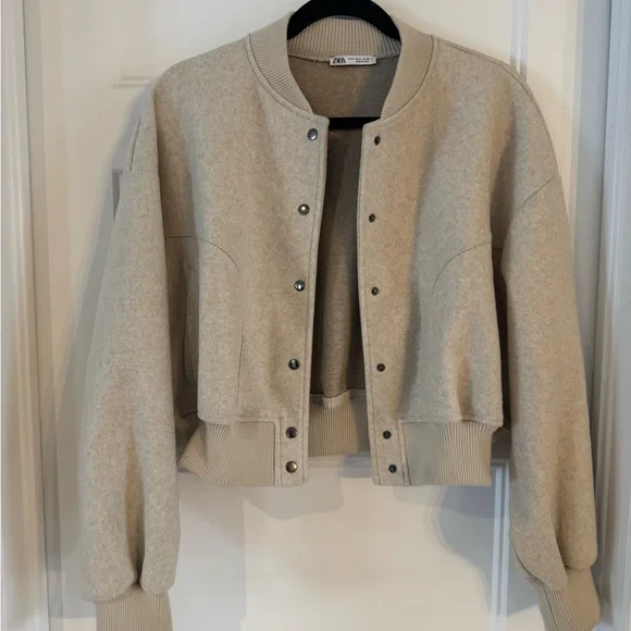 Zara Neutral Cream Bomber Jacket - Picture 1 of 2